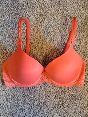 Modern Movement Tangerine Orange Lace Bow Padded Underwire Push-up Bra Size 34C